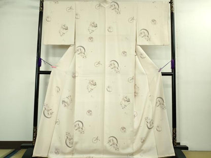 平和屋着物●極上　小紋　雪輪　草花文　桜色地　逸品　DZAB3083kh6