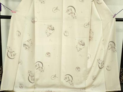 平和屋着物●極上　小紋　雪輪　草花文　桜色地　逸品　DZAB3083kh6