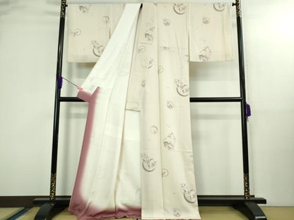 平和屋着物●極上　小紋　雪輪　草花文　桜色地　逸品　DZAB3083kh6