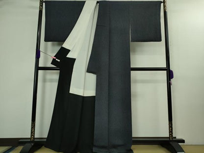 平和屋着物●極上　重要無形文化財　人間国宝　中村勇二郎　江戸小紋　平等院鳳凰　藍鉄色×黒色　鬼しぼ縮緬　逸品　DZAB3084kh6