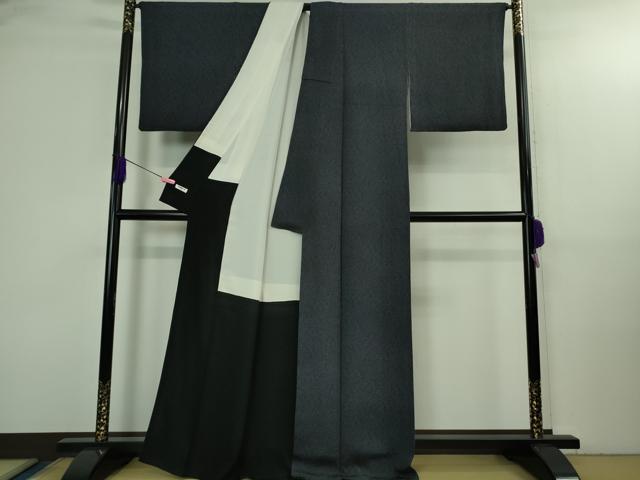 平和屋着物●極上　重要無形文化財　人間国宝　中村勇二郎　江戸小紋　平等院鳳凰　藍鉄色×黒色　鬼しぼ縮緬　逸品　DZAB3084kh6
