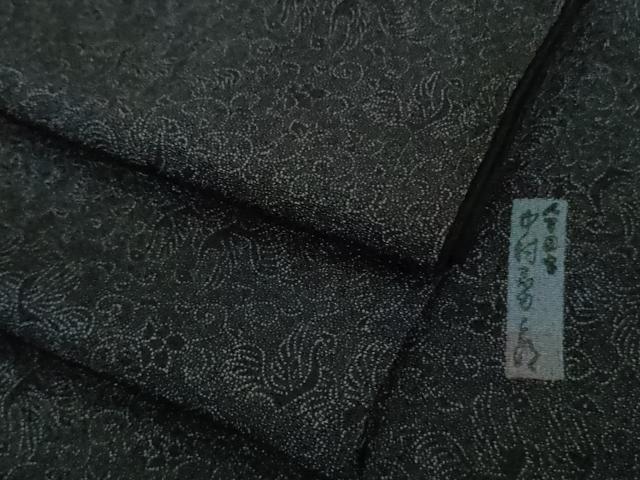 平和屋着物●極上　重要無形文化財　人間国宝　中村勇二郎　江戸小紋　平等院鳳凰　藍鉄色×黒色　鬼しぼ縮緬　逸品　DZAB3084kh6