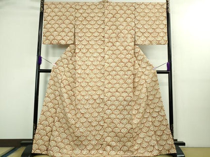 平和屋本店●極上　岩手の匠　草紫堂　南部絞り　茜染　紬　青海波　正絹　逸品　DZAB3086kh6