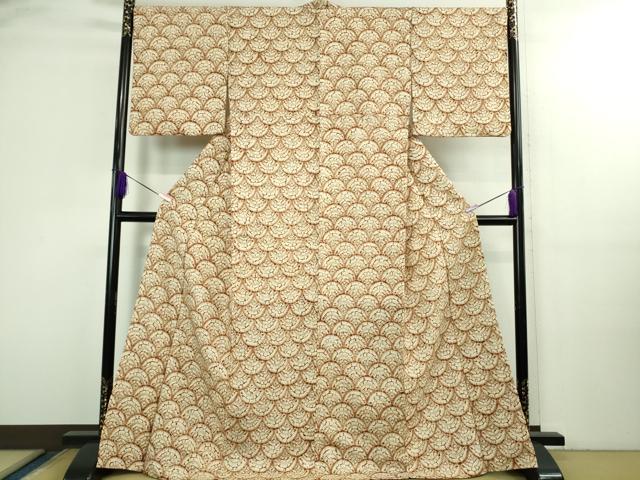 平和屋本店●極上　岩手の匠　草紫堂　南部絞り　茜染　紬　青海波　正絹　逸品　DZAB3086kh6