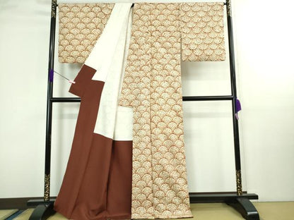 平和屋本店●極上　岩手の匠　草紫堂　南部絞り　茜染　紬　青海波　正絹　逸品　DZAB3086kh6