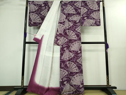 平和屋本店●極上　岩手の匠　草紫堂　南部絞り　紫根染　紬　舞扇　正絹　逸品　DZAB3087kh6