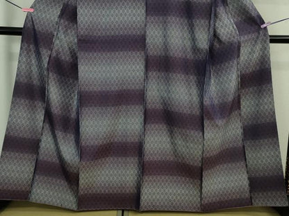 平和屋本店●超希少　日本工芸会正会員　秋山眞和　綾の手紬　手織　本藍染　花織　横段文　逸品　DZAB3088kh6