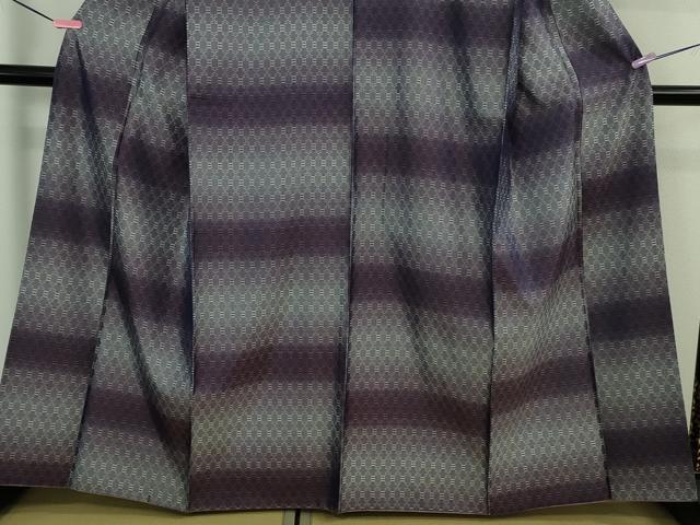 平和屋本店●超希少　日本工芸会正会員　秋山眞和　綾の手紬　手織　本藍染　花織　横段文　逸品　DZAB3088kh6
