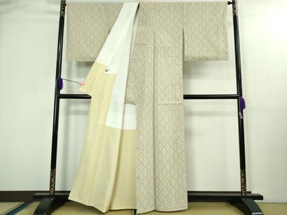 平和屋本店●極上　白鷹お召　置賜紬　110亀甲　白鷹板締絣　小松織物工房　小松紀夫　証紙付き　逸品　未使用　DZAB3089kh6
