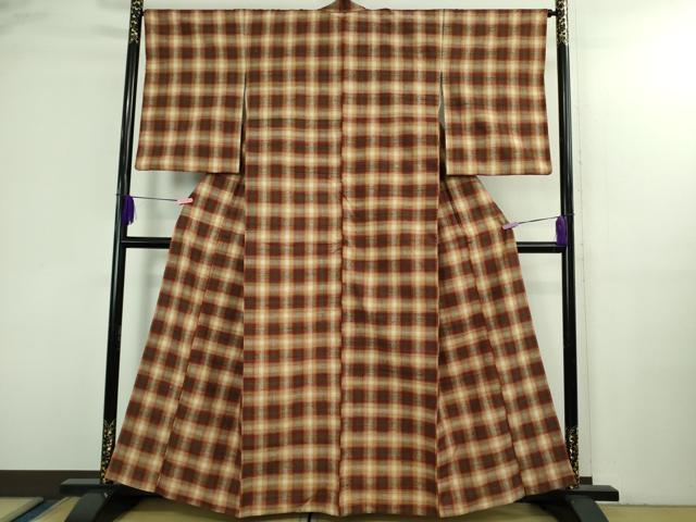 平和屋本店●極上　郡上紬　草木染　格子　逸品　DZAB3091kh6