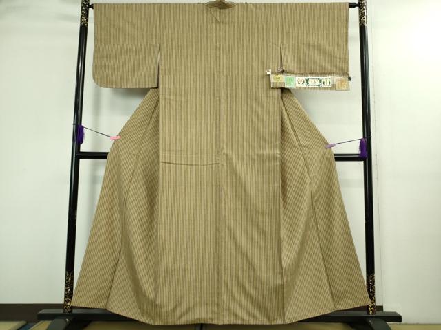 平和屋本店●極上　本場結城紬　重要無形文化財　縞　証紙付き　逸品　DZAB3094kh6
