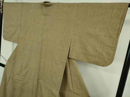平和屋本店●極上　本場結城紬　重要無形文化財　縞　証紙付き　逸品　DZAB3094kh6