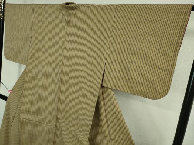 平和屋本店●極上　本場結城紬　重要無形文化財　縞　証紙付き　逸品　DZAB3094kh6