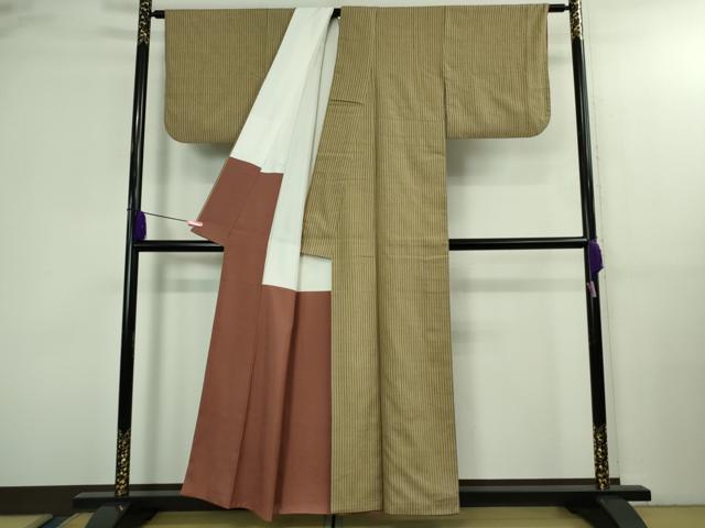 平和屋本店●極上　本場結城紬　重要無形文化財　縞　証紙付き　逸品　DZAB3094kh6