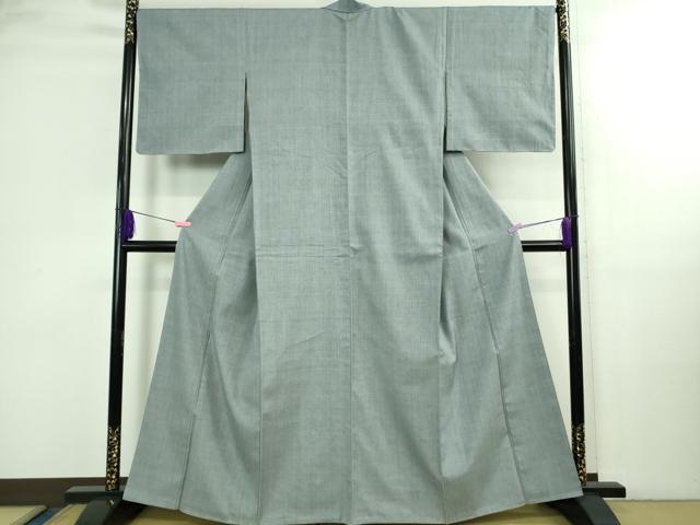 平和屋本店●極上　本場結城紬　重要無形文化財　色無地　藍鼠色　逸品　未使用　DZAB3097kh6
