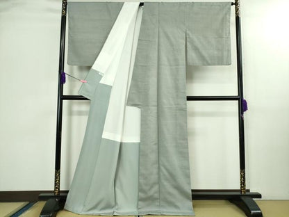平和屋本店●極上　真綿結城紬　色無地　灰青色　織元おだや謹製　証紙付き　逸品　DZAB3098kh6