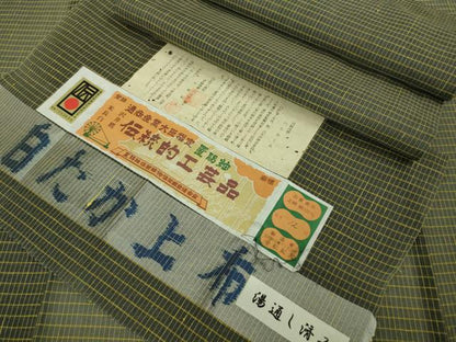 平和屋本店＊極上 夏物 白たか上布 置賜紬 小松紀夫作 格子 証紙付き 逸品 DZAB3100kh6