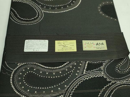 平和屋着物●極上　本場筑前博多織　八寸名古屋帯　ペイズリー　黒地　金糸　博多金ラベル　証紙付き　逸品　DZAB3102kh6