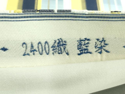 平和屋着物●極上　六通柄袋帯　格子　2400織　藍染　逸品　DZAB3107kh6