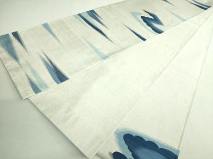 平和屋着物●極上　爪掻き本綴れ　太鼓柄袋帯　藍　霞文　銀糸　逸品　DZAB3109kh6