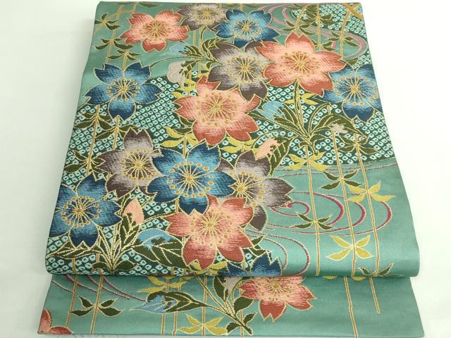 平和屋着物●極上　西陣　白綾苑大庭　六通柄袋帯　流水枝垂れ桜　金糸　逸品　DZAB3110kh6