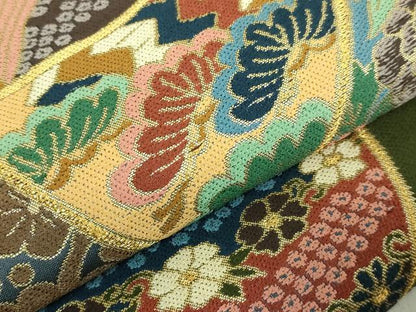 平和屋着物●極上　西陣　白綾苑大庭　六通柄袋帯　糸車花文　金糸　逸品　DZAB3112kh6