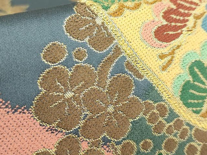平和屋着物●極上　西陣　白綾苑大庭　六通柄袋帯　糸車花文　金糸　逸品　DZAB3112kh6