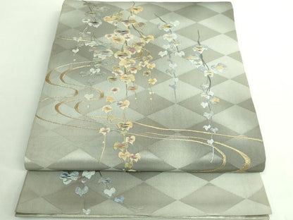 平和屋着物●極上　アンティーク　大正ロマン　太鼓柄袋帯　総手刺繍　流水蔦の葉文　金糸　逸品　DZAB3114kh6