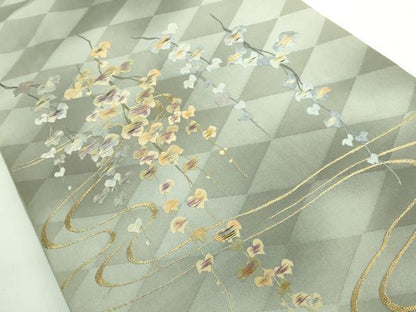 平和屋着物●極上　アンティーク　大正ロマン　太鼓柄袋帯　総手刺繍　流水蔦の葉文　金糸　逸品　DZAB3114kh6