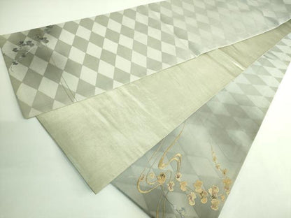 平和屋着物●極上　アンティーク　大正ロマン　太鼓柄袋帯　総手刺繍　流水蔦の葉文　金糸　逸品　DZAB3114kh6