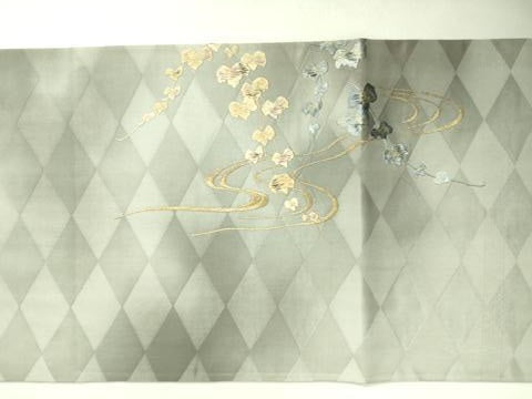 平和屋着物●極上　アンティーク　大正ロマン　太鼓柄袋帯　総手刺繍　流水蔦の葉文　金糸　逸品　DZAB3114kh6