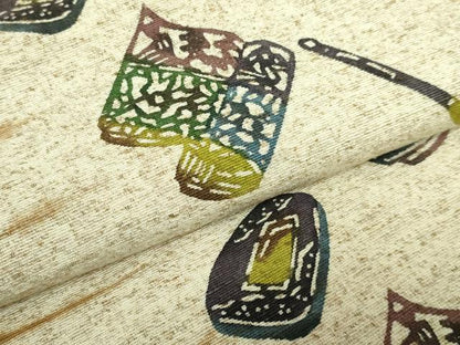 平和屋着物●極上　九寸名古屋帯　ぜんまい紬　型染め　文房具　筆　逸品　DZAB3130kh6