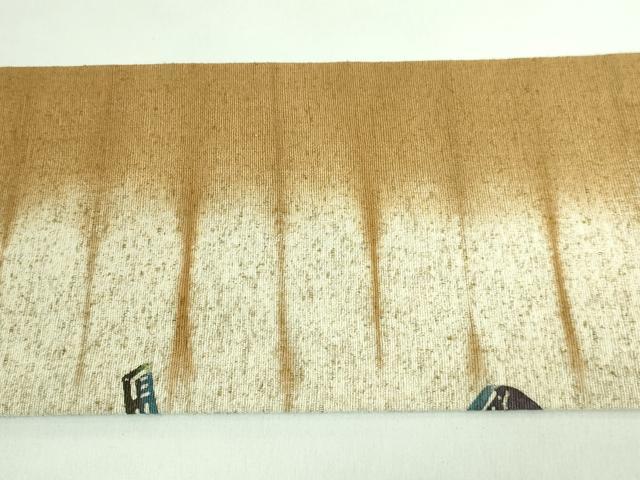 平和屋着物●極上　九寸名古屋帯　ぜんまい紬　型染め　文房具　筆　逸品　DZAB3130kh6