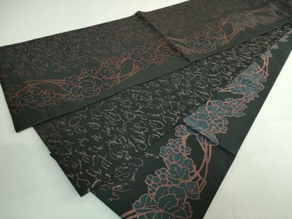 平和屋着物●極上　全通柄袋帯　ART Nouveau Designs　葡萄蔦の葉文　黒地　逸品　DZAB3132kh6