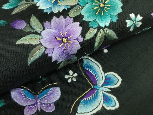 平和屋本店●極上　九寸名古屋帯　総手刺繍　紬地　BANKAN　わものや　尾嵯峨　花蝶文　黒地　金糸　逸品　DZAB3133kh6