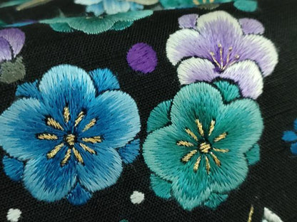 平和屋本店●極上　九寸名古屋帯　総手刺繍　紬地　BANKAN　わものや　尾嵯峨　花蝶文　黒地　金糸　逸品　DZAB3133kh6