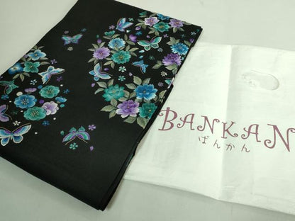 平和屋本店●極上　九寸名古屋帯　総手刺繍　紬地　BANKAN　わものや　尾嵯峨　花蝶文　黒地　金糸　逸品　DZAB3133kh6