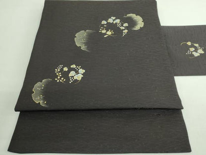 平和屋着物●極上　九寸名古屋帯　雪輪花丸文　金銀彩　羊羹色地　逸品　DZAB3134kh6　