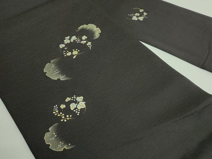 平和屋着物●極上　九寸名古屋帯　雪輪花丸文　金銀彩　羊羹色地　逸品　DZAB3134kh6　