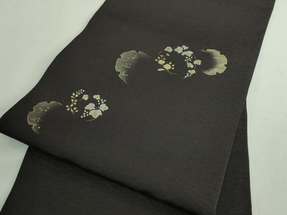 平和屋着物●極上　九寸名古屋帯　雪輪花丸文　金銀彩　羊羹色地　逸品　DZAB3134kh6　