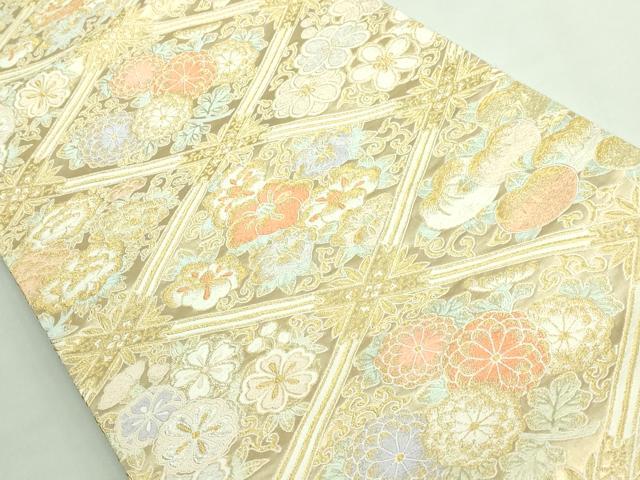 平和屋着物●極上　西陣河村織物謹製・手織り　六通柄袋帯　唐織　四季宴文　金銀糸　逸品　DZAB3136kh6