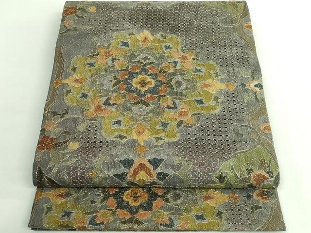 平和屋本店●極上　中国三大刺繍　スワトウ刺繍　汕頭刺繍　総刺繍　全通柄袋帯　正倉院花文　金糸　逸品　DZAB3139kh6