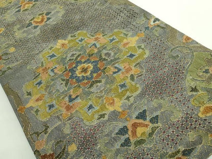 平和屋本店●極上　中国三大刺繍　スワトウ刺繍　汕頭刺繍　総刺繍　全通柄袋帯　正倉院花文　金糸　逸品　DZAB3139kh6