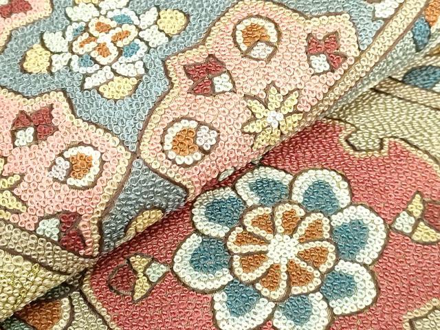 平和屋本店●極上　中国三大刺繍　相良刺繍　200万粒　総詰　袋帯　格天井花文　金糸　逸品　DZAB3140kh6