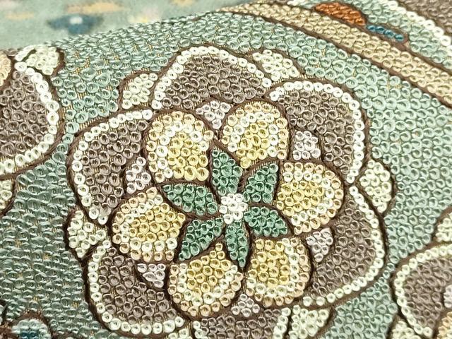 平和屋本店●極上　中国三大刺繍　相良刺繍　200万粒　総詰　袋帯　格天井花文　金糸　逸品　DZAB3140kh6
