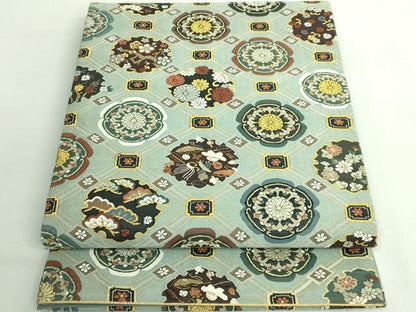 平和屋本店●極上　明綴れ　全通柄袋帯　格天井雪輪花文　金糸　逸品　DZAB3150kh6
