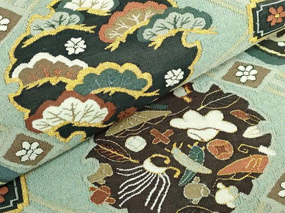 平和屋本店●極上　明綴れ　全通柄袋帯　格天井雪輪花文　金糸　逸品　DZAB3150kh6