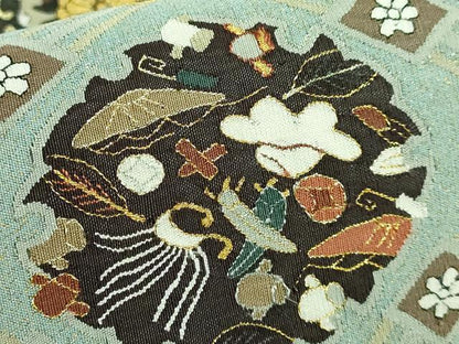 平和屋本店●極上　明綴れ　全通柄袋帯　格天井雪輪花文　金糸　逸品　DZAB3150kh6