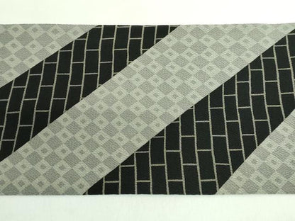 平和屋着物●極上　九寸名古屋帯　希少柄　火消し　纏　黒地　鬼しぼ縮緬　逸品　DZAB3155kh6