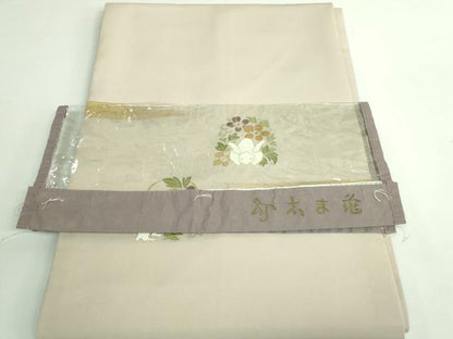 平和屋本店●極上 銀座 志ま亀 塩瀬 九寸名古屋帯 花兎 砂色地 金彩 カバー付き 逸品 DZAB3160kh6